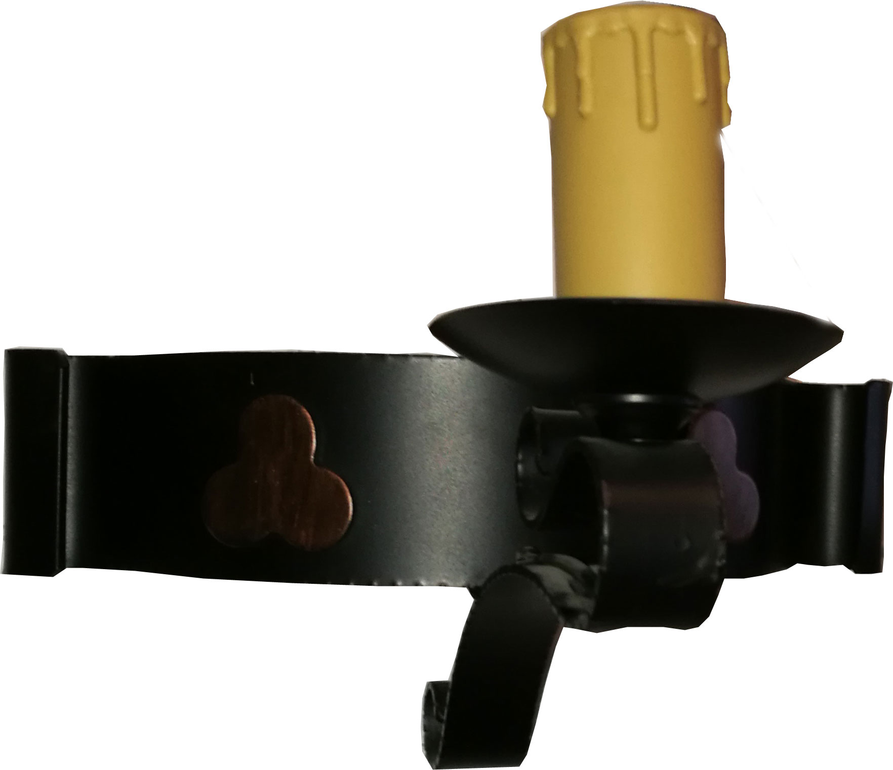 Aplique 1 vela forja rústica negra trebol cobre