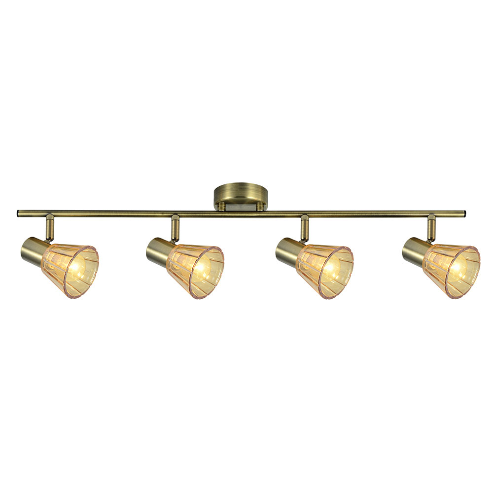 Regleta 4 focos orientables cuero tulipa ambar Cooper