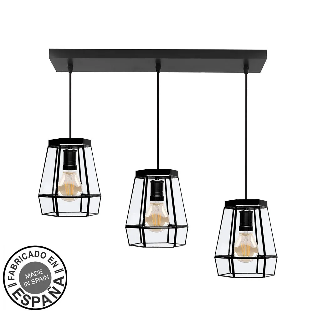 Lámpara 3 luces lineal cristal liso transparente Guia
